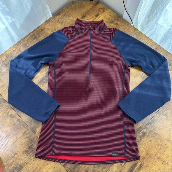 Patagonia Men’s Capilene 2 Lightweight Half-Zip Baselayer, Red and Navy Pullover - Picture 4 of 12
